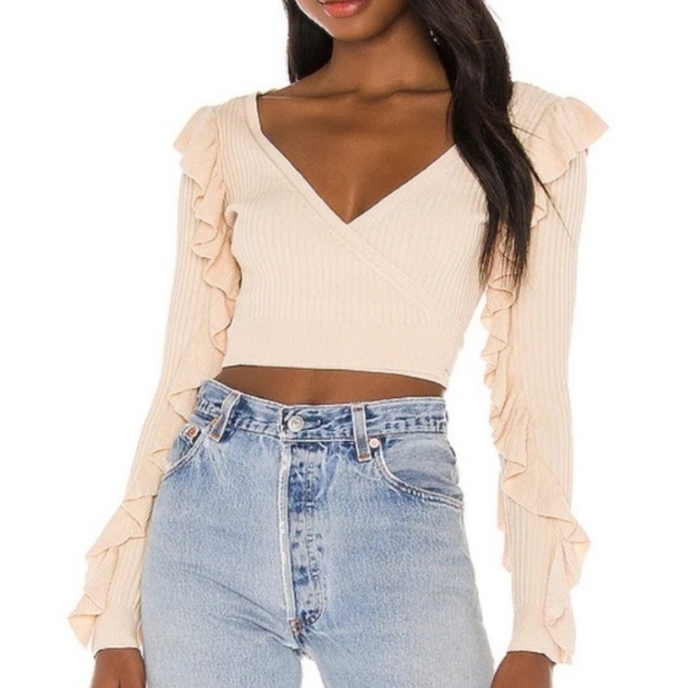 Revolve Tularosa Ruffled Sleeve Wrap Sweater Beige Size Medium